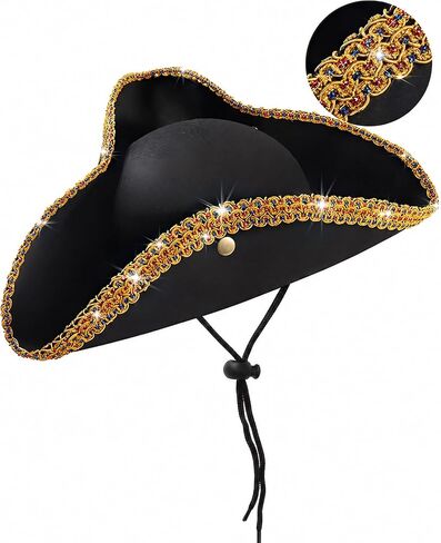 Revolutionary War Tricorn Hat - Adjustable Chin Strap, Fits a Wide Range Of Head Sizes, for Pirate George Washington Paul Revere Costume for Reenactment in Saudi Arabia