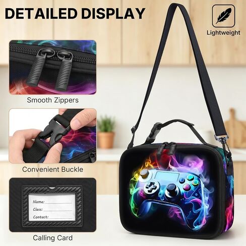 Gamer Boys Lunch Bag - Kids Lunch Box for Boys & Girls,Insulated Video Game Lunchbox with Adjustable Shoulder Strap & Name Tag,Reusable Portable Lunchbox for School Picnic Hiking in Saudi Arabia