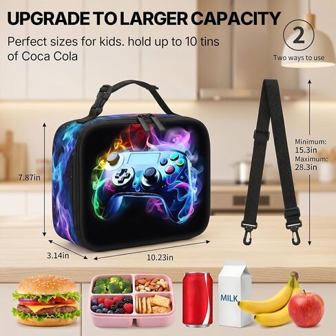 Gamer Boys Lunch Bag - Kids Lunch Box for Boys & Girls,Insulated Video Game Lunchbox with Adjustable Shoulder Strap & Name Tag,Reusable Portable Lunchbox for School Picnic Hiking in Saudi Arabia