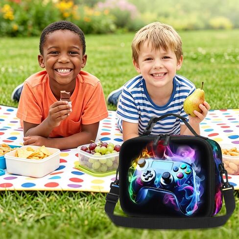 Gamer Boys Lunch Bag - Kids Lunch Box for Boys & Girls,Insulated Video Game Lunchbox with Adjustable Shoulder Strap & Name Tag,Reusable Portable Lunchbox for School Picnic Hiking in Saudi Arabia