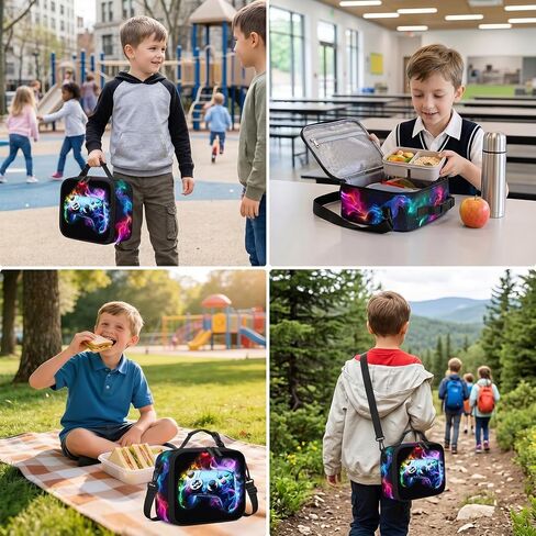 Gamer Boys Lunch Bag - Kids Lunch Box for Boys & Girls,Insulated Video Game Lunchbox with Adjustable Shoulder Strap & Name Tag,Reusable Portable Lunchbox for School Picnic Hiking in Saudi Arabia