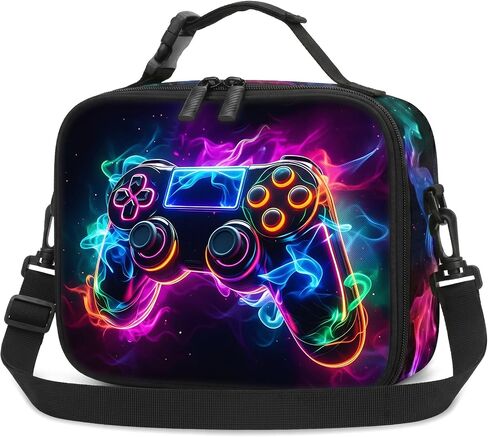 Gamer Boys Lunch Bag - Kids Lunch Box for Boys & Girls,Insulated Video Game Lunchbox with Adjustable Shoulder Strap & Name Tag,Reusable Portable Lunchbox for School Picnic Hiking in Saudi Arabia