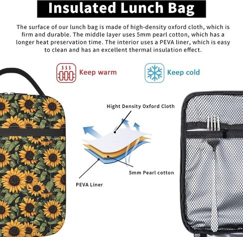 Sunflower Lunch Box for Women Kids Girls Men Insulated Lunch Bag Lunchbox Adults Lunch Tote Bags Reusable Cooler for Work Office School Picnic Travel in Kuwait