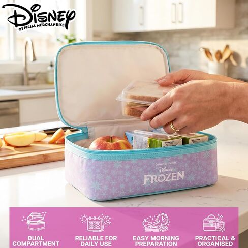 Get Trend Disney Frozen Girls Reusable Insulated Lunch Bag, Lightweight 3L Cooler Bag, Dual Compartment with Handle, Fits Kids Lunch Box for School, Picnic, Elsa Anna Gifts for Girls (Purple Frozen) in Kuwait
