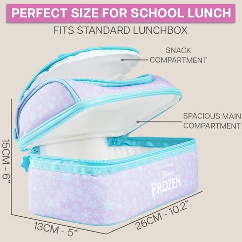 Get Trend Disney Frozen Girls Reusable Insulated Lunch Bag, Lightweight 3L Cooler Bag, Dual Compartment with Handle, Fits Kids Lunch Box for School, Picnic, Elsa Anna Gifts for Girls (Purple Frozen) in Kuwait