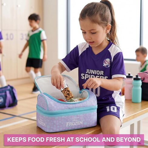Get Trend Disney Frozen Girls Reusable Insulated Lunch Bag, Lightweight 3L Cooler Bag, Dual Compartment with Handle, Fits Kids Lunch Box for School, Picnic, Elsa Anna Gifts for Girls (Purple Frozen) in Kuwait