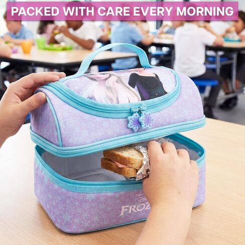 Get Trend Disney Frozen Girls Reusable Insulated Lunch Bag, Lightweight 3L Cooler Bag, Dual Compartment with Handle, Fits Kids Lunch Box for School, Picnic, Elsa Anna Gifts for Girls (Purple Frozen) in Kuwait