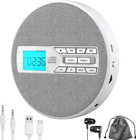 CD Player Portable, Rechargeable Portable CD Players for Home, Built-in Speakers and Headphones Supports CD/U Disk/AUX/A-B Repeat/LCD Display/10 Speeds/Anti Skip, for Home/Car CDP-3030 in Saudi Arabia