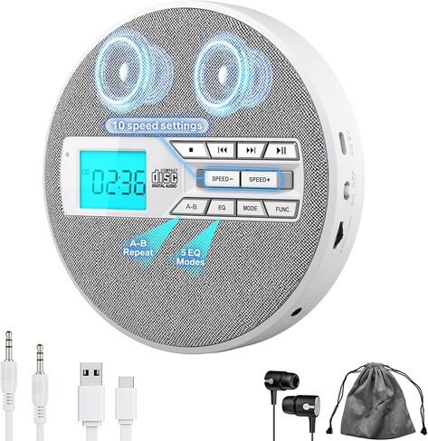 CD Player Portable, Rechargeable Portable CD Players for Home, Built-in Speakers and Headphones Supports CD/U Disk/AUX/A-B Repeat/LCD Display/10 Speeds/Anti Skip, for Home/Car CDP-3030 in Saudi Arabia