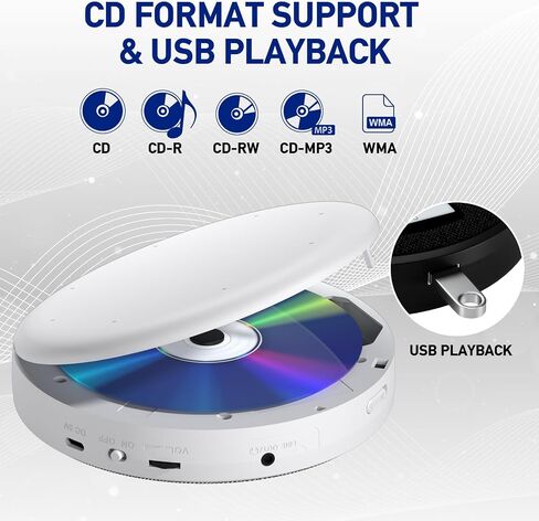 CD Player Portable, Rechargeable Portable CD Players for Home, Built-in Speakers and Headphones Supports CD/U Disk/AUX/A-B Repeat/LCD Display/10 Speeds/Anti Skip, for Home/Car CDP-3030 in Saudi Arabia