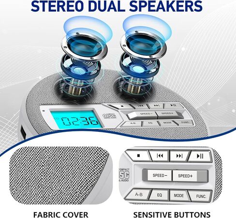CD Player Portable, Rechargeable Portable CD Players for Home, Built-in Speakers and Headphones Supports CD/U Disk/AUX/A-B Repeat/LCD Display/10 Speeds/Anti Skip, for Home/Car CDP-3030 in Saudi Arabia
