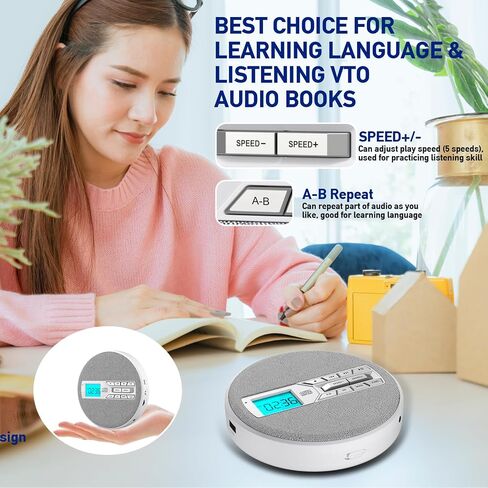 CD Player Portable, Rechargeable Portable CD Players for Home, Built-in Speakers and Headphones Supports CD/U Disk/AUX/A-B Repeat/LCD Display/10 Speeds/Anti Skip, for Home/Car CDP-3030 in Saudi Arabia