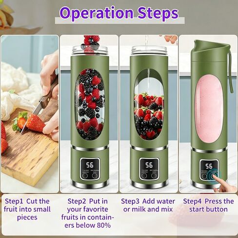 Portable Personal Blender, 500ML Cordless Compact Travel Juicer for Shakes and Smoothies, Small Blenders with Smart time display, Self-cleaning, BPA Free Cup & Lid, 12 blades, USB-C Rechargeable White in Saudi Arabia