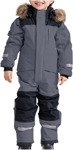 Snow Suit for Kids Boys Girls One Piece Snowsuit Windproof Winter Outdoor Overalls Snowboard Ski Suits 1-15 Years in Kuwait