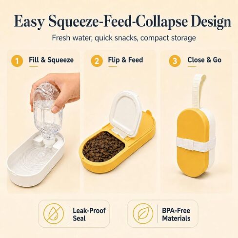 Portable Pet Bowl with Water Bottle and Food Container | Leak-Proof Collapsible Dog Cat Travel Feeder for Outdoor Adventures, Hiking, and Camping (Blue) in Saudi Arabia