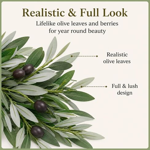 DIY Olive Swag Kit with 24 Realistic Faux Olive Stems, Vine Base and 2 Bow Options, Makes 1 Teardrop Swag or Horizontal Front Door Swag for Wall or Farmhouse Decor in Kuwait