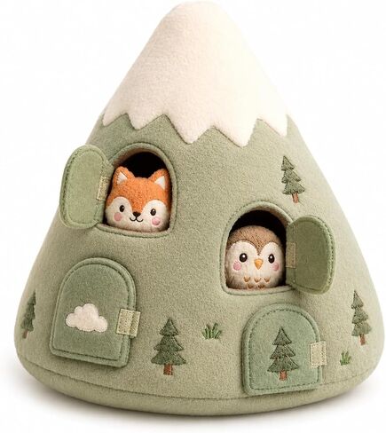Juju Felt Mountain Soft Sculpted Shelf Accent – Cream and Sage Mountain with 4 Hook-and-Loop Cave Doors and Hidden Woodland Animal Friends – Whimsical Woodland Nursery Decor – Cozy Room Accent in Kuwait
