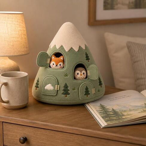 Juju Felt Mountain Soft Sculpted Shelf Accent – Cream and Sage Mountain with 4 Hook-and-Loop Cave Doors and Hidden Woodland Animal Friends – Whimsical Woodland Nursery Decor – Cozy Room Accent in Kuwait