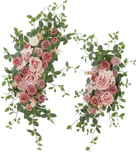 Ting's time Wedding Arch Flower Pack of 2 Artificial Silk Large Flower Swag Wedding Arches for Ceremony Reception Backdrop Floral Decor for Fall Wedding Party Ceremony (Dark Pink) in Saudi Arabia