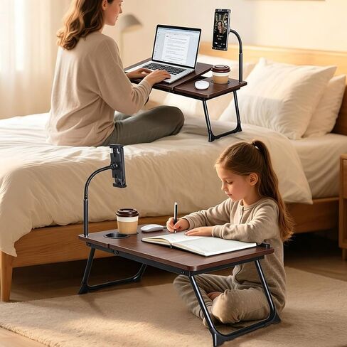 Laptop Desk in Bed, wishacc Adjustable Bamboo Lap Desk Table with Gooseneck Tablet Holder Mount for Laptop,Tablet,Phone,Book Reading in Kuwait