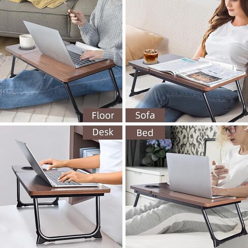 Laptop Desk in Bed, wishacc Adjustable Bamboo Lap Desk Table with Gooseneck Tablet Holder Mount for Laptop,Tablet,Phone,Book Reading in Kuwait