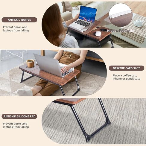 Laptop Desk in Bed, wishacc Adjustable Bamboo Lap Desk Table with Gooseneck Tablet Holder Mount for Laptop,Tablet,Phone,Book Reading in Kuwait