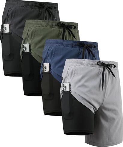 4 Pack Men's 2 in 1 Athletic Running Shorts with Liner Gym Workout Sport Shorts with Pockets in Saudi Arabia