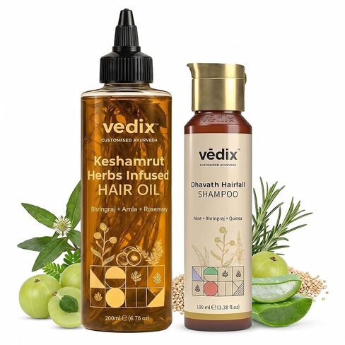 Vedix Keshamrut Hair Care Combo With Keshamrut Herbs Infused Hair Oil and Davath Hairfall Shampoo (100 ml + 200 ml) in Kuwait