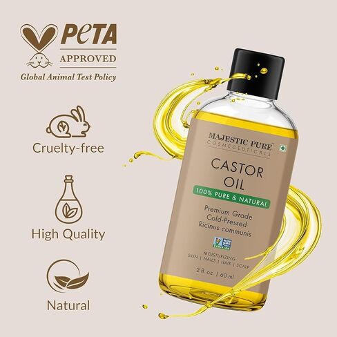 Majestic Pure Castor Oil - 100% Pure & Natural - Premium Grade, Cold Pressed, Hexane Free - Hair, Eyelashes, Eyebrows, Nails - Moisturizing & Nourishing - 2 Fl Oz in Kuwait