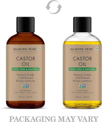 Majestic Pure Castor Oil - 100% Pure & Natural - Premium Grade, Cold Pressed, Hexane Free - Hair, Eyelashes, Eyebrows, Nails - Moisturizing & Nourishing - 2 Fl Oz in Kuwait