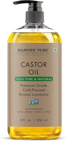Majestic Pure Castor Oil - 100% Pure & Natural - Premium Grade, Cold Pressed, Hexane Free - Hair, Eyelashes, Eyebrows, Nails - Moisturizing & Nourishing - 2 Fl Oz in Kuwait