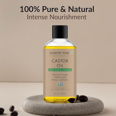 Majestic Pure Castor Oil - 100% Pure & Natural - Premium Grade, Cold Pressed, Hexane Free - Hair, Eyelashes, Eyebrows, Nails - Moisturizing & Nourishing - 2 Fl Oz in Kuwait