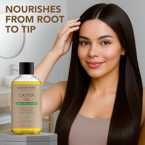 Majestic Pure Castor Oil - 100% Pure & Natural - Premium Grade, Cold Pressed, Hexane Free - Hair, Eyelashes, Eyebrows, Nails - Moisturizing & Nourishing - 2 Fl Oz in Kuwait