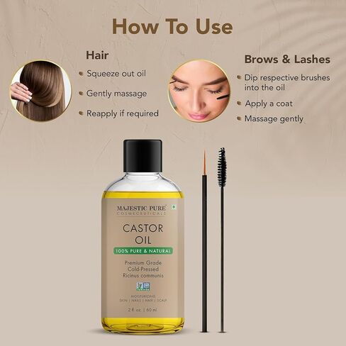 Majestic Pure Castor Oil - 100% Pure & Natural - Premium Grade, Cold Pressed, Hexane Free - Hair, Eyelashes, Eyebrows, Nails - Moisturizing & Nourishing - 2 Fl Oz in Kuwait