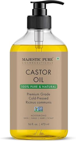 Majestic Pure Castor Oil - 100% Pure & Natural - Premium Grade, Cold Pressed, Hexane Free - Hair, Eyelashes, Eyebrows, Nails - Moisturizing & Nourishing - 2 Fl Oz in Kuwait