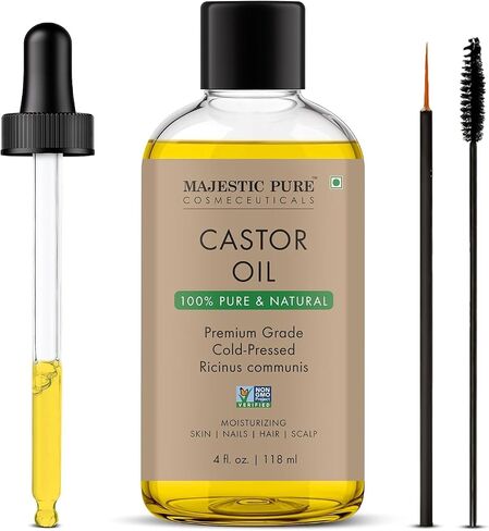 Majestic Pure Castor Oil - 100% Pure & Natural - Premium Grade, Cold Pressed, Hexane Free - Hair, Eyelashes, Eyebrows, Nails - Moisturizing & Nourishing - 2 Fl Oz in Kuwait