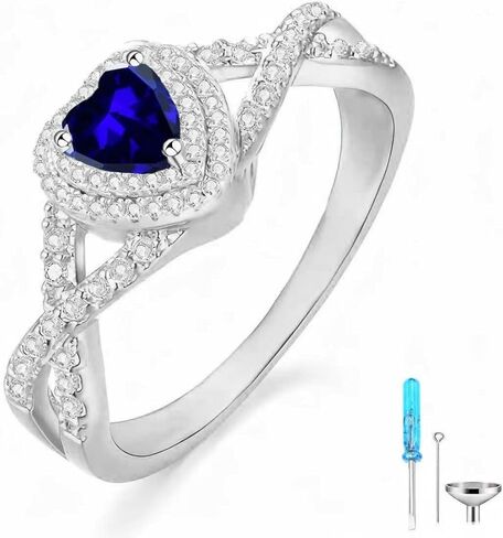 Birthstone Cremation Urn Ring for Ashes Heart Cut Birthstone with Moissanite Urn Keepsake Rings for Women 925 Sterling Silver Memorial Cremation Jewelry Hold Loved Ones Ashes Ring in Saudi Arabia