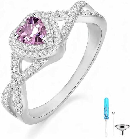 Birthstone Cremation Urn Ring for Ashes Heart Cut Birthstone with Moissanite Urn Keepsake Rings for Women 925 Sterling Silver Memorial Cremation Jewelry Hold Loved Ones Ashes Ring in Saudi Arabia