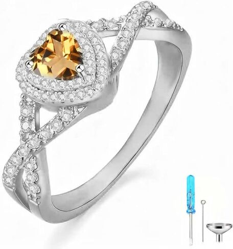 Birthstone Cremation Urn Ring for Ashes Heart Cut Birthstone with Moissanite Urn Keepsake Rings for Women 925 Sterling Silver Memorial Cremation Jewelry Hold Loved Ones Ashes Ring in Saudi Arabia