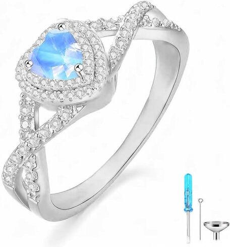 Birthstone Cremation Urn Ring for Ashes Heart Cut Birthstone with Moissanite Urn Keepsake Rings for Women 925 Sterling Silver Memorial Cremation Jewelry Hold Loved Ones Ashes Ring in Saudi Arabia