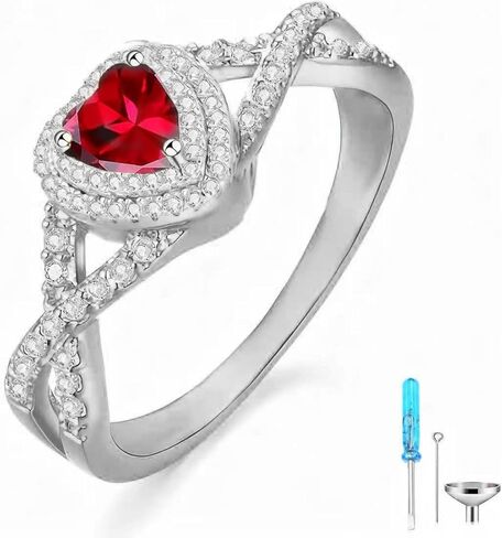 Birthstone Cremation Urn Ring for Ashes Heart Cut Birthstone with Moissanite Urn Keepsake Rings for Women 925 Sterling Silver Memorial Cremation Jewelry Hold Loved Ones Ashes Ring in Saudi Arabia