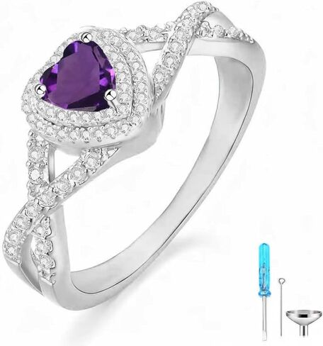 Birthstone Cremation Urn Ring for Ashes Heart Cut Birthstone with Moissanite Urn Keepsake Rings for Women 925 Sterling Silver Memorial Cremation Jewelry Hold Loved Ones Ashes Ring in Saudi Arabia