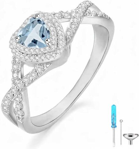 Birthstone Cremation Urn Ring for Ashes Heart Cut Birthstone with Moissanite Urn Keepsake Rings for Women 925 Sterling Silver Memorial Cremation Jewelry Hold Loved Ones Ashes Ring in Saudi Arabia
