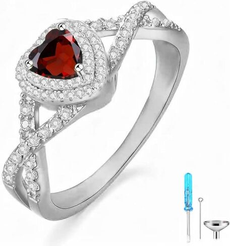 Birthstone Cremation Urn Ring for Ashes Heart Cut Birthstone with Moissanite Urn Keepsake Rings for Women 925 Sterling Silver Memorial Cremation Jewelry Hold Loved Ones Ashes Ring in Saudi Arabia