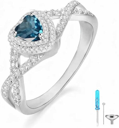 Birthstone Cremation Urn Ring for Ashes Heart Cut Birthstone with Moissanite Urn Keepsake Rings for Women 925 Sterling Silver Memorial Cremation Jewelry Hold Loved Ones Ashes Ring in Saudi Arabia