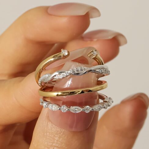 Gem's Beauty Silver Eternity Ring for Women | 925 Sterling Silver Adjustable Rings | Moissanite Stacking Bands | Dainty Stackable Rings Size 5-10 in Saudi Arabia