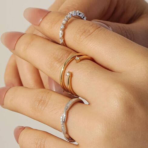 Gem's Beauty Silver Eternity Ring for Women | 925 Sterling Silver Adjustable Rings | Moissanite Stacking Bands | Dainty Stackable Rings Size 5-10 in Saudi Arabia