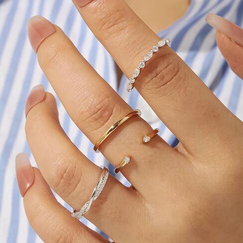 Gem's Beauty Silver Eternity Ring for Women | 925 Sterling Silver Adjustable Rings | Moissanite Stacking Bands | Dainty Stackable Rings Size 5-10 in Saudi Arabia