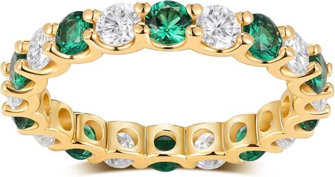 FWM Moissanite and Sapphire/Ruby/Emerald Full Eternity Rings for Women, Solid 925 Sterling Silver, Yellow Gold Plated, Anniversary Birthday Mothers Day Jewelry Gift, Stackable Wedding Ring, Size 5-9 in Saudi Arabia