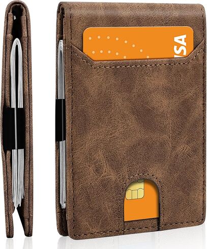 Slim Wallet for Men,Money Clip Minimalist Card Wallet RFID Blocking Front Pocket Bifold Mens Wallet Thin Credit Card Holder with 11 Card Slots ID Window Crazy Horse Coffee in Saudi Arabia